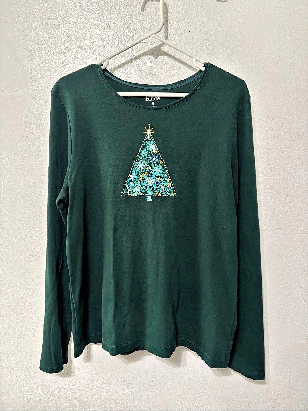 Croft & Barrow Long Sleeve Christmas Tree Holiday Graphic Tee Green XL